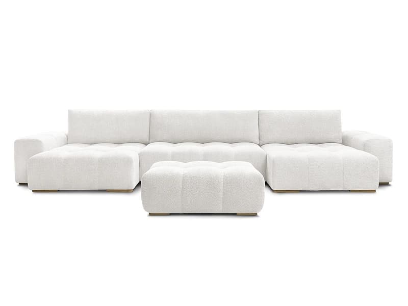 Panorama-Ecksofa mit Hocker BOBOCHIC ANAKIN Boucle-Stoff weiss