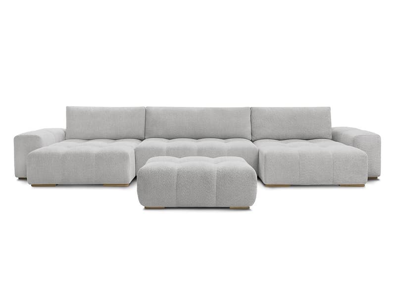 Panorama-Ecksofa mit Hocker BOBOCHIC ANAKIN Boucle-Stoff hellgrau