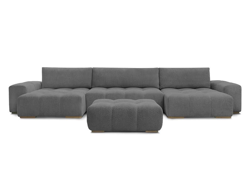 Panorama-Ecksofa mit Hocker BOBOCHIC ANAKIN Boucle-Stoff dunkelgrau