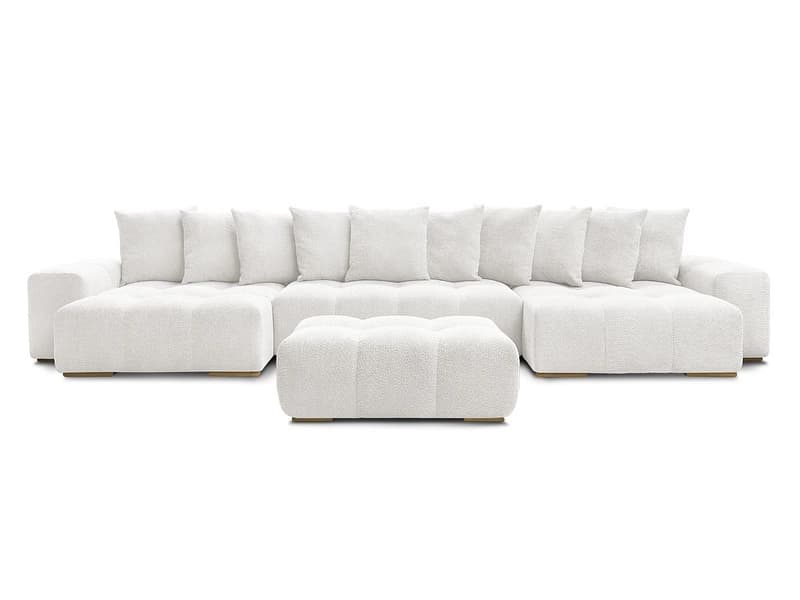 Panorama-Ecksofa mit Hocker BOBOCHIC ANAKIN Boucle-Stoff weiss