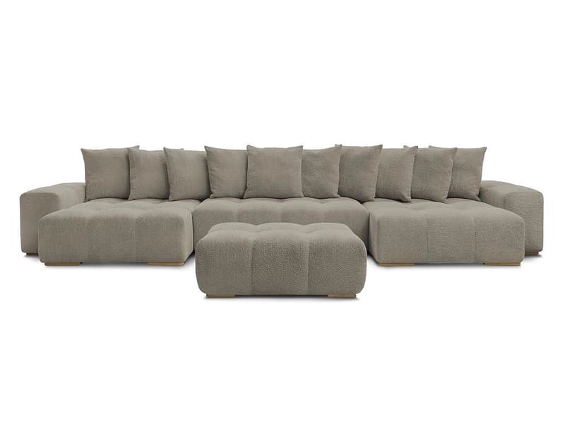 Panorama-Ecksofa mit Hocker BOBOCHIC ANAKIN Boucle-Stoff taupe