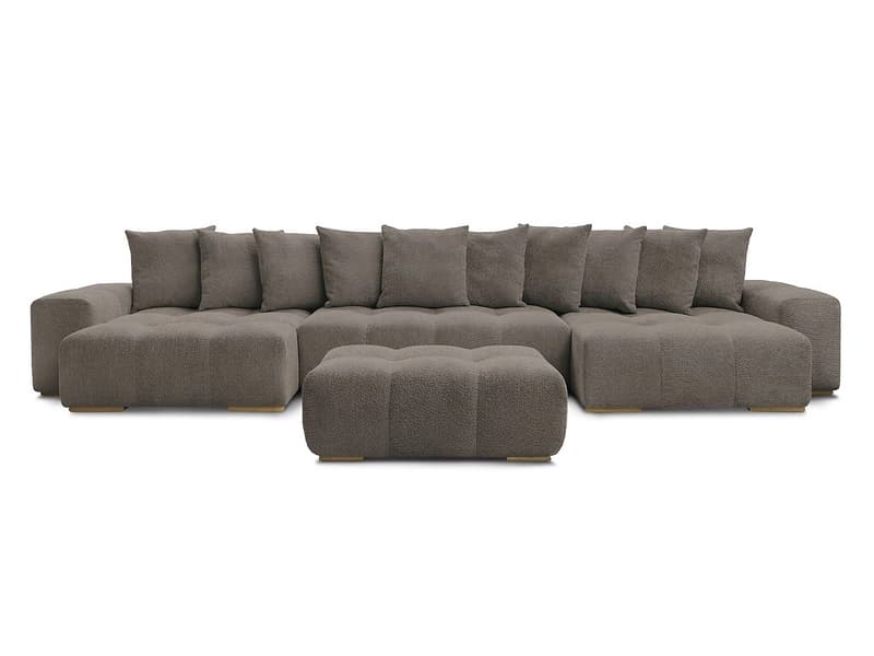 Panorama-Ecksofa mit Hocker BOBOCHIC ANAKIN Boucle-Stoff rotbraun