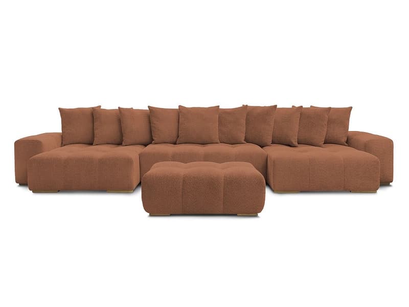 Panorama-Ecksofa mit Hocker BOBOCHIC ANAKIN Boucle-Stoff orange