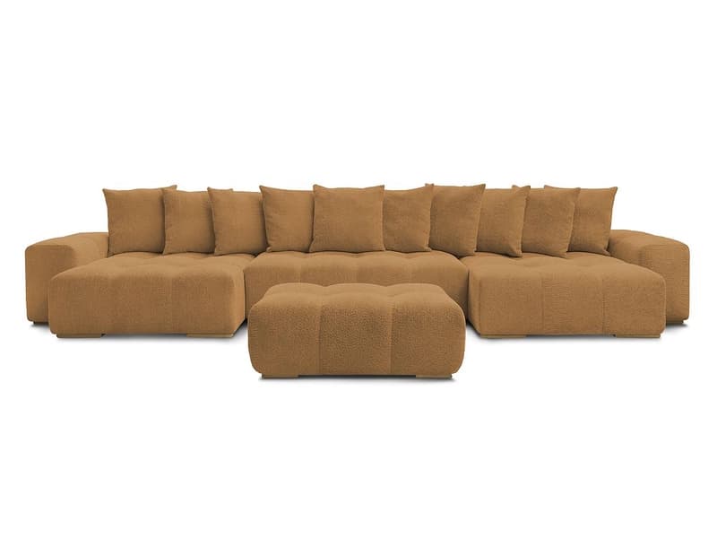 Panorama-Ecksofa mit Hocker BOBOCHIC ANAKIN Boucle-Stoff gelb