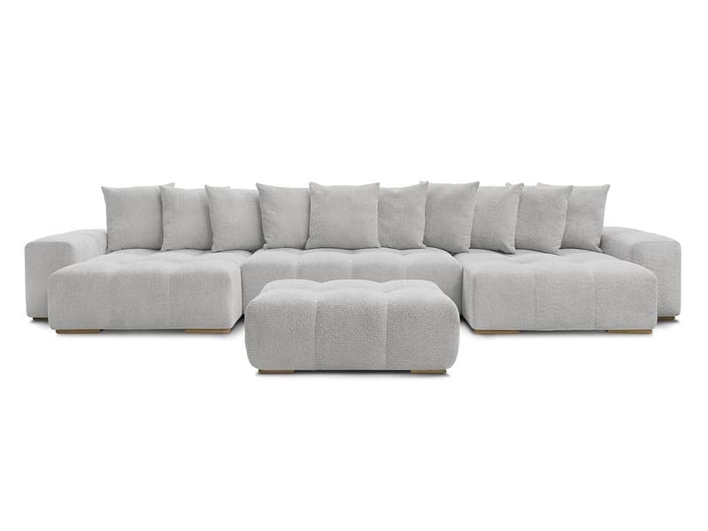 Panorama-Ecksofa mit Hocker BOBOCHIC ANAKIN Boucle-Stoff hellgrau