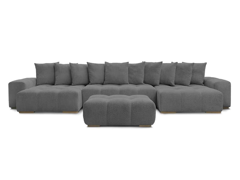 Panorama-Ecksofa mit Hocker BOBOCHIC ANAKIN Boucle-Stoff dunkelgrau