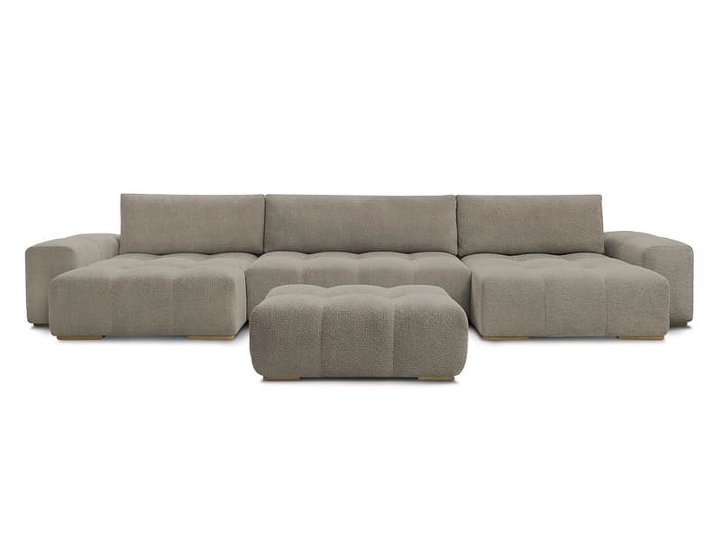 Panorama-Ecksofa mit Hocker BOBOCHIC ANAKIN Boucle-Stoff taupe