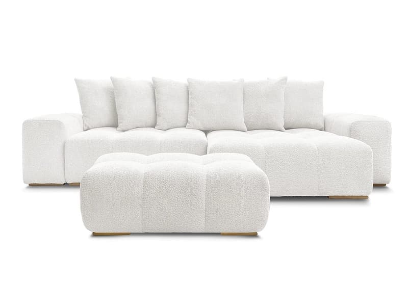 Ecksofa mit Hocker BOBOCHIC ANAKIN Boucle-Stoff weiss