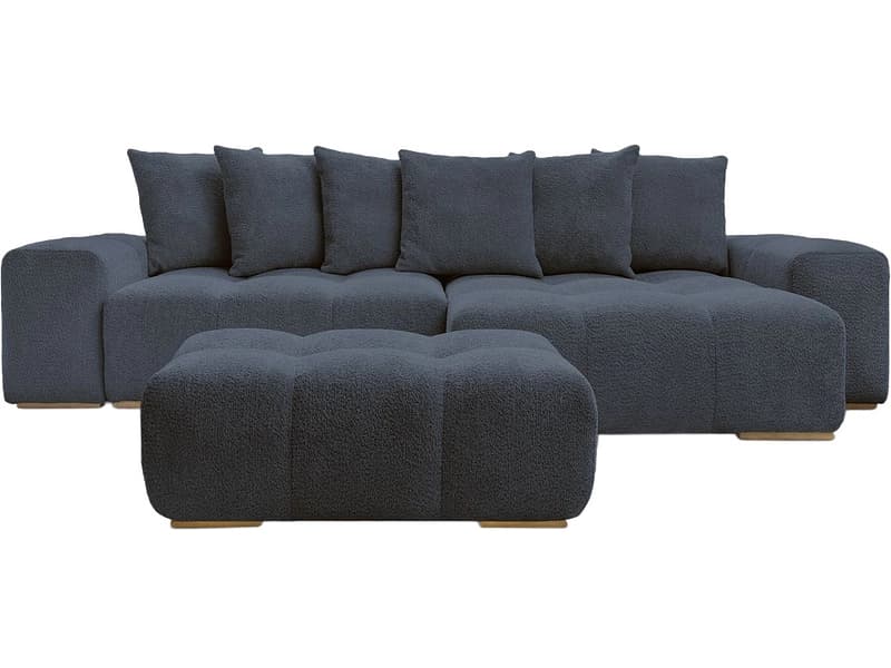 Ecksofa mit Hocker BOBOCHIC ANAKIN Boucle-Stoff dunkelblau
