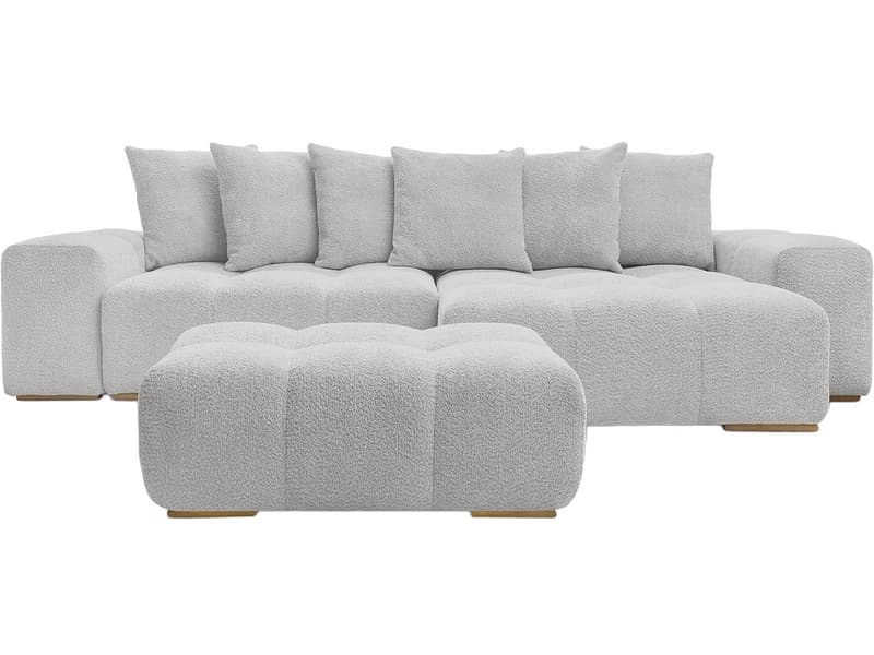 Ecksofa mit Hocker BOBOCHIC ANAKIN Boucle-Stoff hellgrau