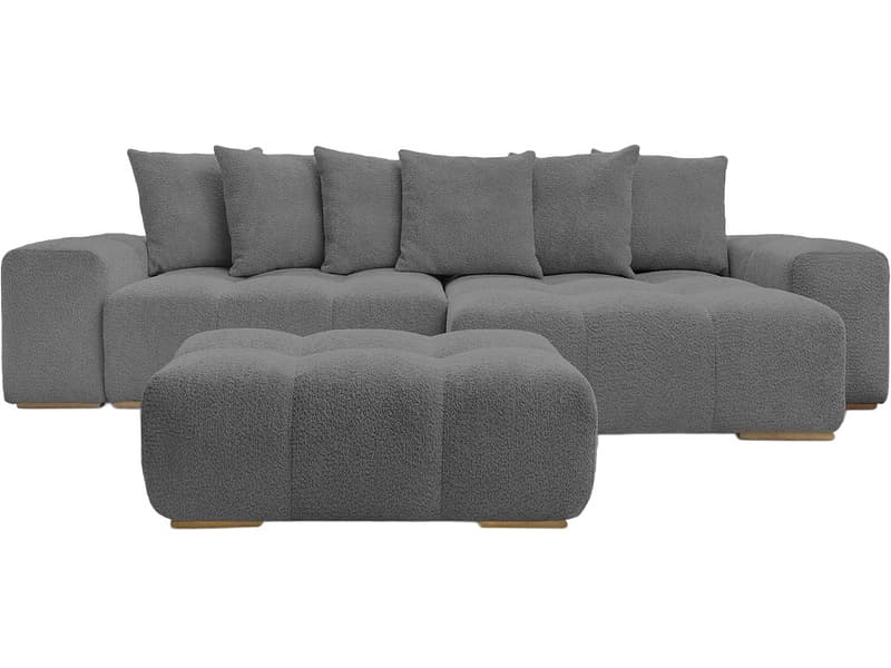 Ecksofa mit Hocker BOBOCHIC ANAKIN Boucle-Stoff dunkelgrau