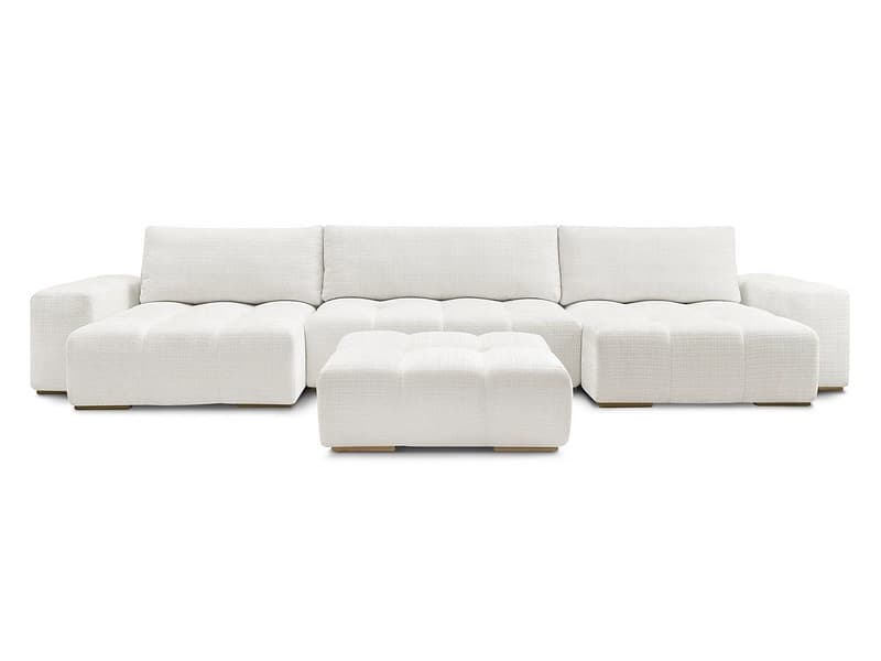 Panorama-Ecksofa mit Hocker BOBOCHIC ANAKIN Stoff mit Textur weiss