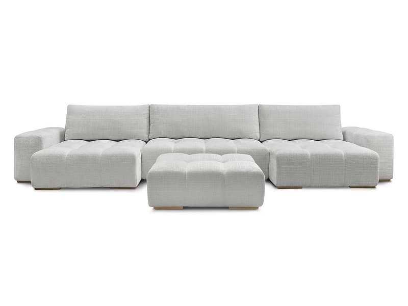 Panorama-Ecksofa mit Hocker BOBOCHIC ANAKIN Stoff mit Textur hellgrau