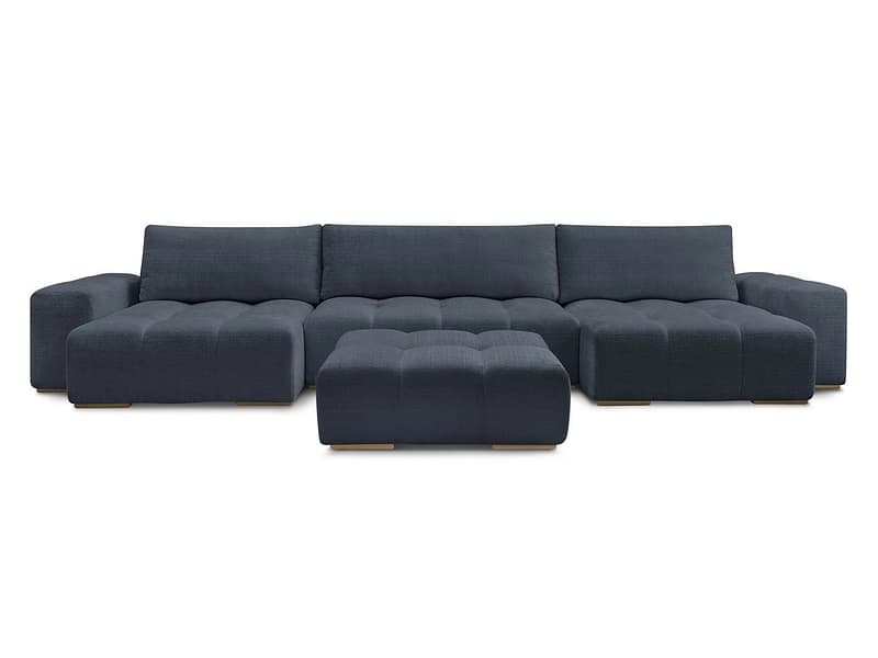Panorama-Ecksofa mit Hocker BOBOCHIC ANAKIN Stoff mit Textur dunkelblau