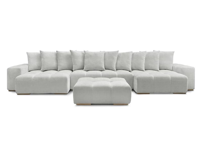 Panorama-Ecksofa mit Hocker BOBOCHIC ANAKIN Stoff mit Textur hellgrau