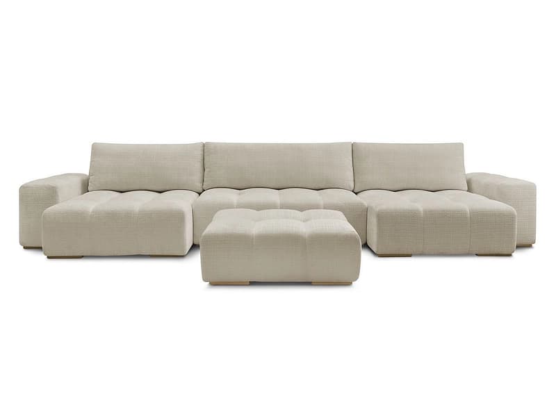 Panorama-Ecksofa mit Hocker BOBOCHIC ANAKIN Stoff mit Textur beige
