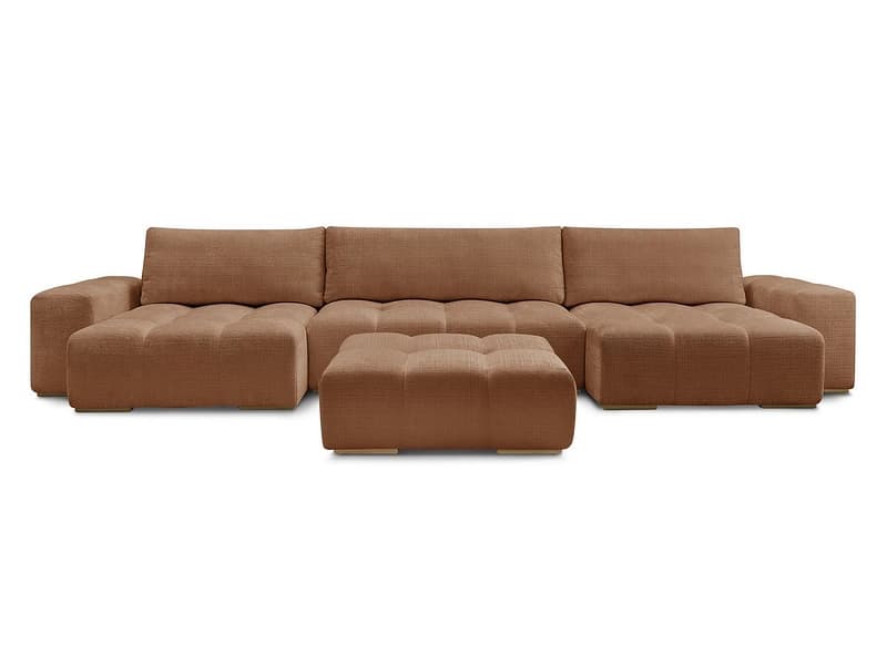 Panorama-Ecksofa mit Hocker BOBOCHIC ANAKIN Stoff mit Textur orange