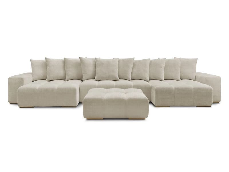 Panorama-Ecksofa mit Hocker BOBOCHIC ANAKIN Stoff mit Textur beige