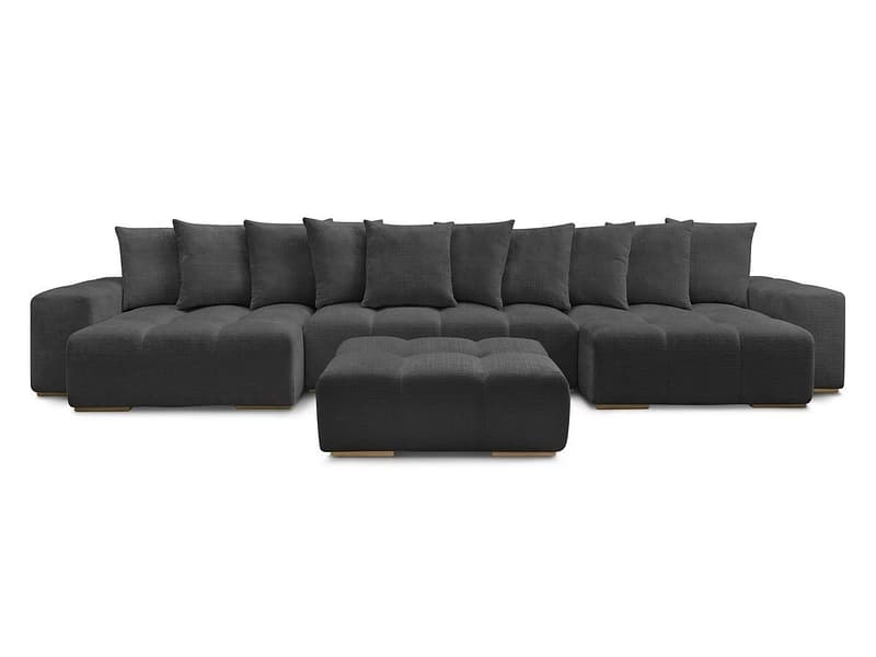 Panorama-Ecksofa mit Hocker BOBOCHIC ANAKIN Stoff mit Textur schwarz