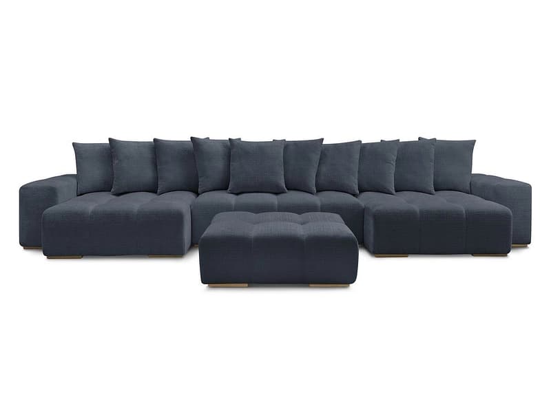 Panorama-Ecksofa mit Hocker BOBOCHIC ANAKIN Stoff mit Textur dunkelblau