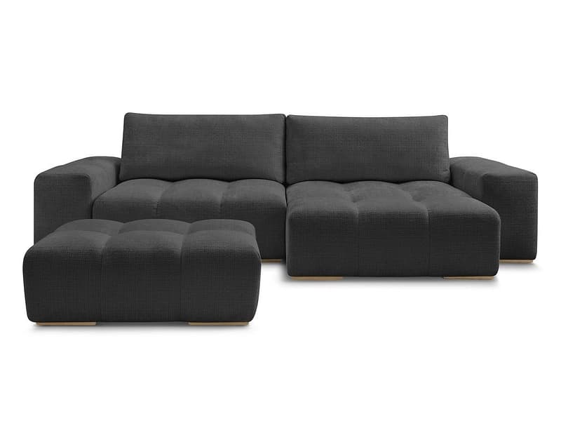 Ecksofa mit Hocker BOBOCHIC ANAKIN Stoff mit Textur schwarz