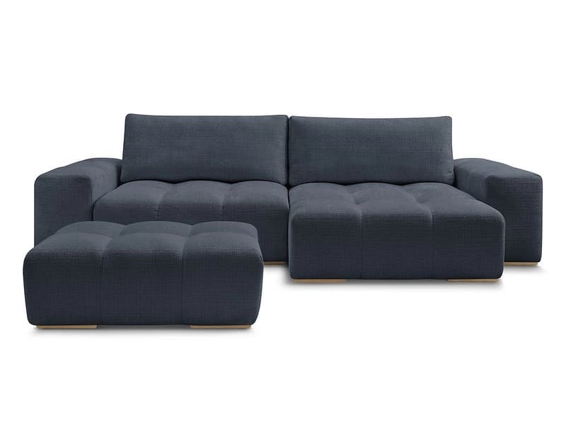 Ecksofa mit Hocker BOBOCHIC ANAKIN Stoff mit Textur dunkelblau
