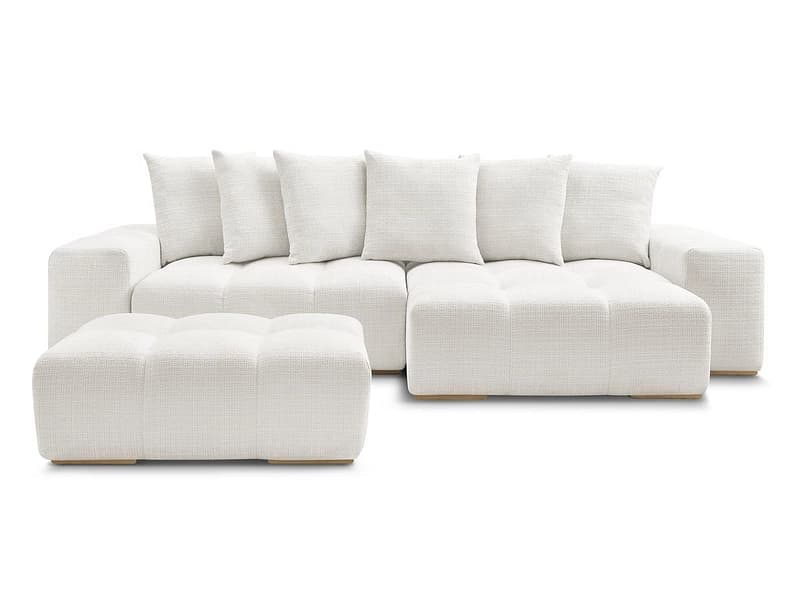 Ecksofa mit Hocker BOBOCHIC ANAKIN Stoff mit Textur weiss