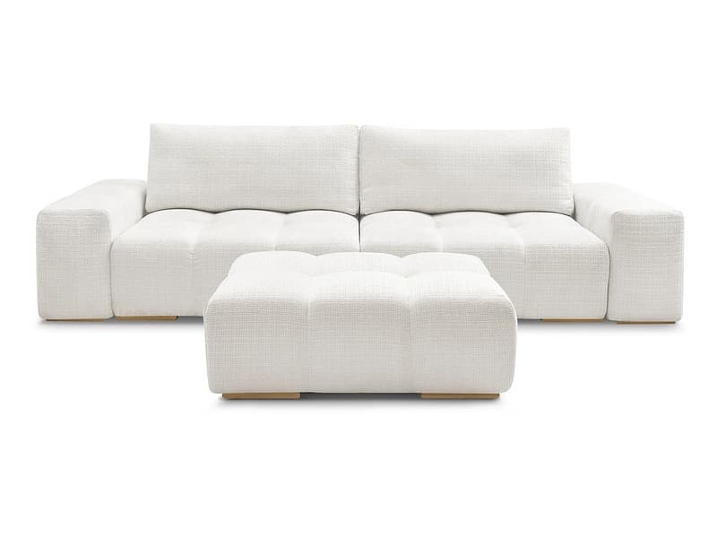 3er Sofa mit Hocker BOBOCHIC ANAKIN Stoff mit Textur weiss