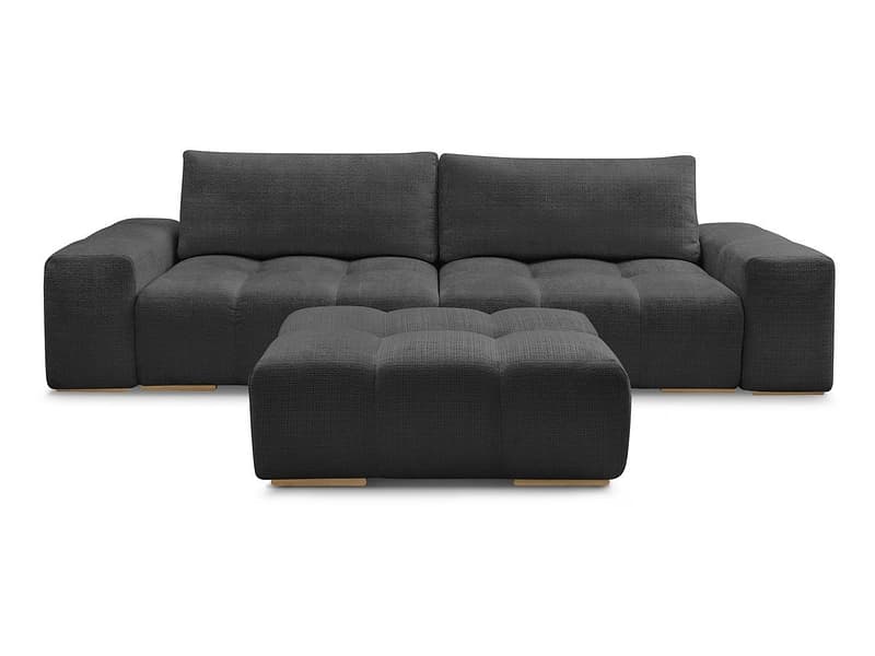 3er Sofa mit Hocker BOBOCHIC ANAKIN Stoff mit Textur schwarz