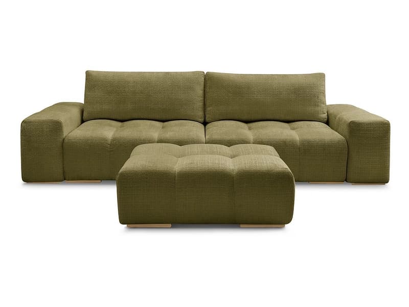 3er Sofa mit Hocker BOBOCHIC ANAKIN Stoff mit Textur grün