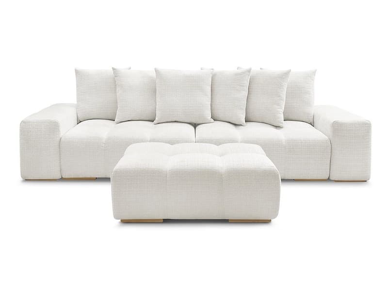 3er Sofa mit Hocker BOBOCHIC ANAKIN Stoff mit Textur weiss