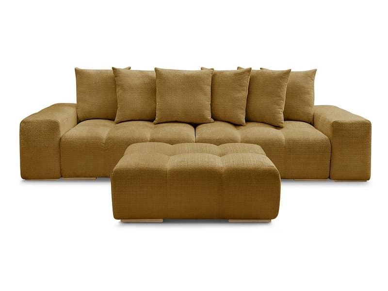 3er Sofa mit Hocker BOBOCHIC ANAKIN Stoff mit Textur gelb