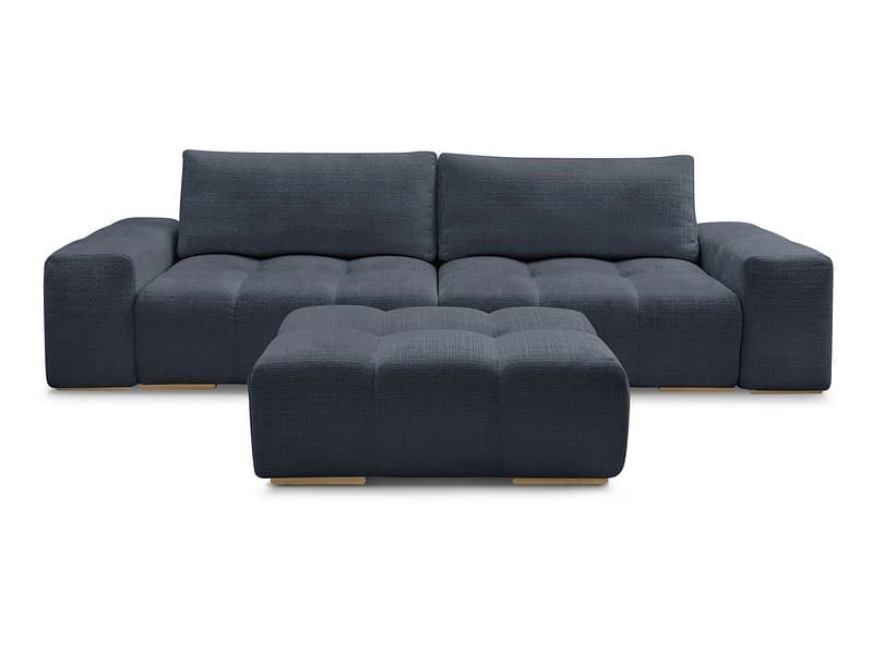 3er Sofa mit Hocker BOBOCHIC ANAKIN Stoff mit Textur dunkelblau