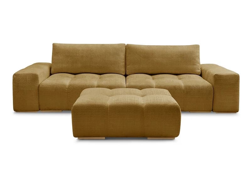 3er Sofa mit Hocker BOBOCHIC ANAKIN Stoff mit Textur gelb