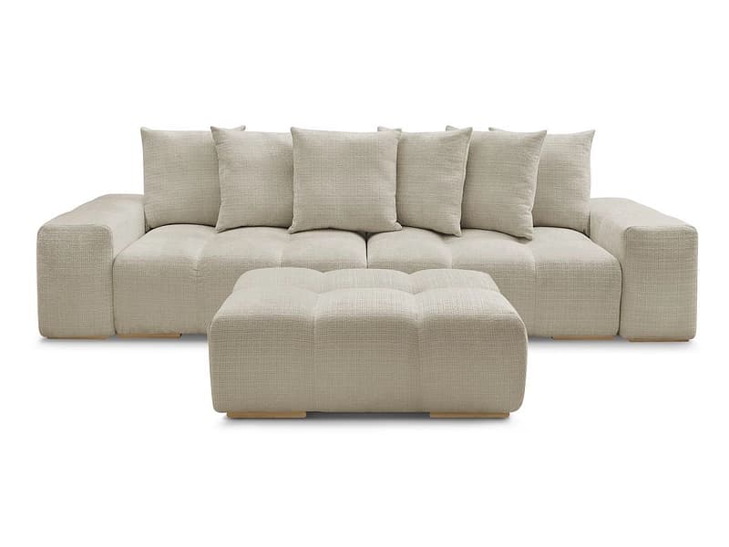 3er Sofa mit Hocker BOBOCHIC ANAKIN Stoff mit Textur beige