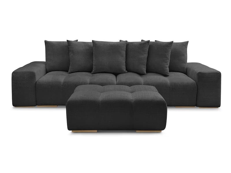 3er Sofa mit Hocker BOBOCHIC ANAKIN Stoff mit Textur schwarz