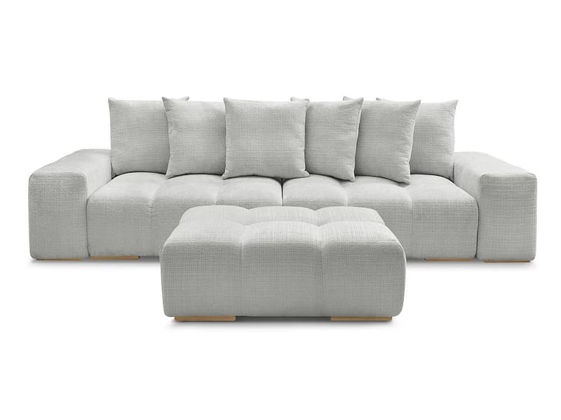 3er Sofa mit Hocker BOBOCHIC ANAKIN Stoff mit Textur hellgrau