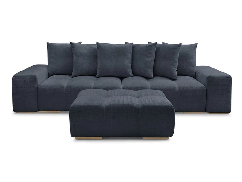 3er Sofa mit Hocker BOBOCHIC ANAKIN Stoff mit Textur dunkelblau