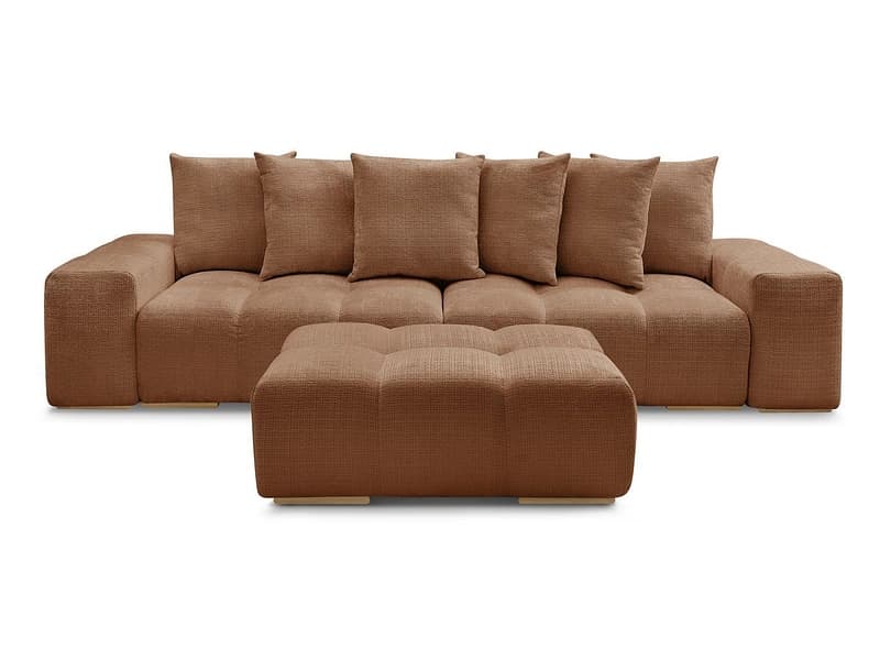 3er Sofa mit Hocker BOBOCHIC ANAKIN Stoff mit Textur orange