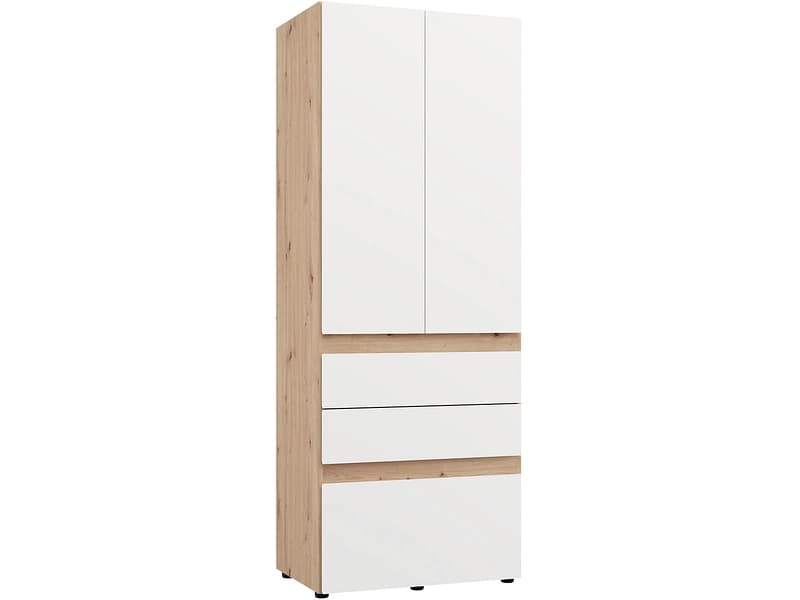 Drehtürenschrank HELSINKI weiss 2 Türen 3 Schubladen