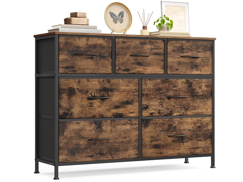 Kommode SONGMICS RUSTIK 7 Schubladen 30x98.8x73.7cm vintage braun rattan-druck