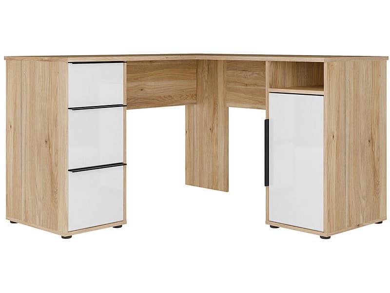 Eckschreibtisch ORKNEY 124.6x124.6x75.5cm weiss glänzend