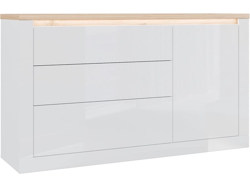 Sideboard DURAOAK 1 Tür 3 Schubladen 41.4x155.8x93.5cm weiss glänzend dekor