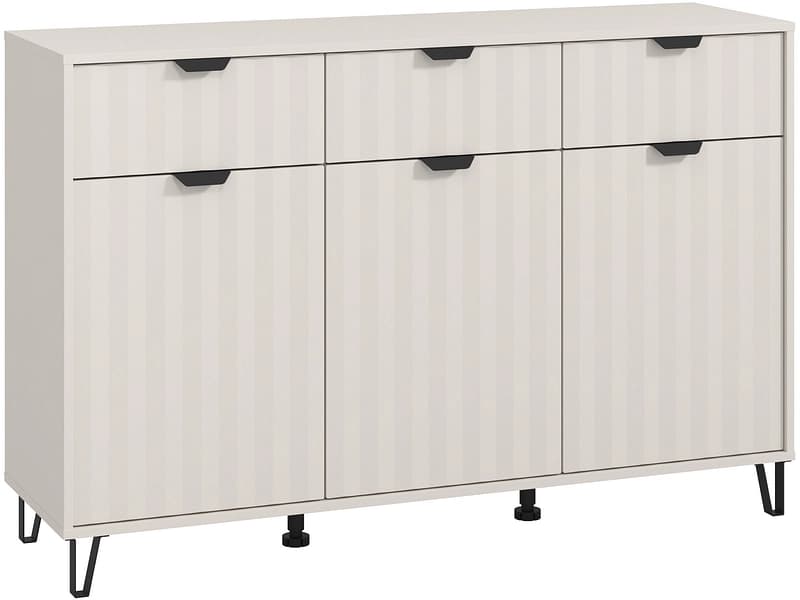 Kommode BREST 3 Türen 3 Schubladen 40x138x90.5cm schwarz melamin / matt