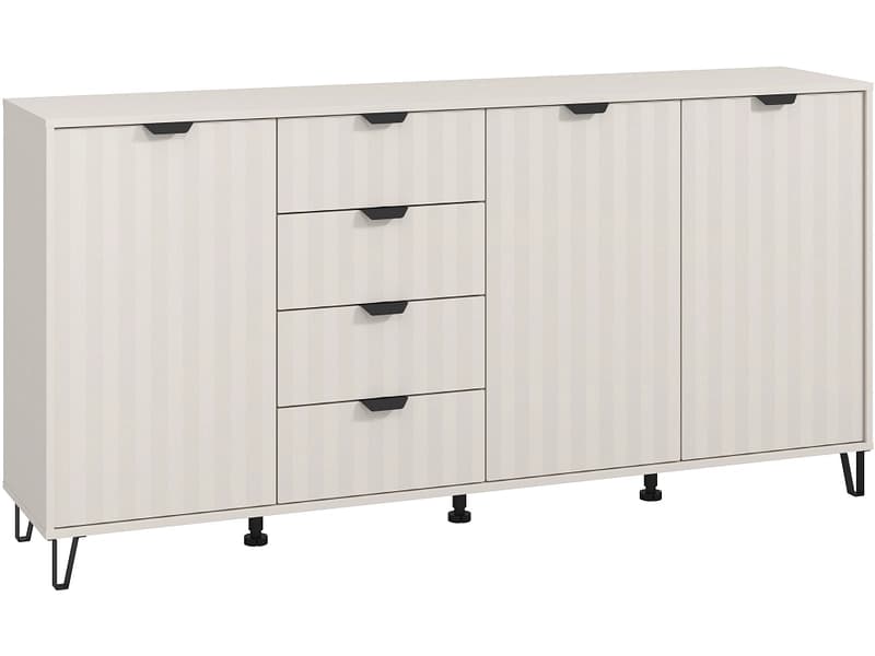Kommode BREST 3 Türen 4 Schubladen 40x182.5x90.5cm schwarz melamin / matt
