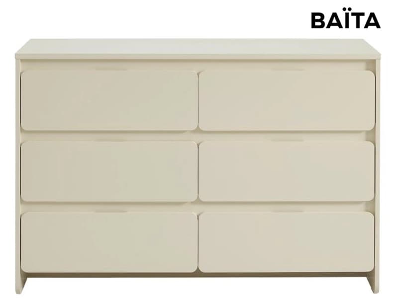 Kommode BAÏTA AKKA 6 Schubladen 39.5x120x80cm beige lackiert / matt