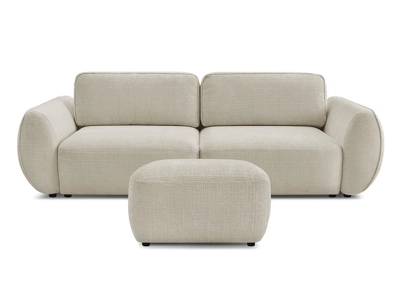 3er Sofa mit Hocker BOBOCHIC DENISE Stoff mit Textur beige