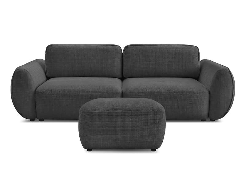 3er Sofa mit Hocker BOBOCHIC DENISE Stoff mit Textur schwarz