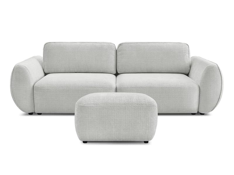 3er Sofa mit Hocker BOBOCHIC DENISE Stoff mit Textur hellgrau