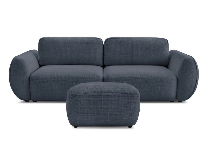 3er Sofa mit Hocker BOBOCHIC DENISE Stoff mit Textur dunkelblau